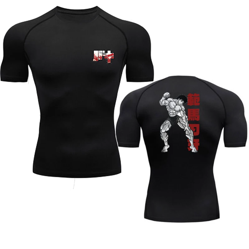 Anime Baki Print Compression Tshirts for Men Gym Workout Fitness Running Summer Short Sleeve Top Tee Quick Dry Athletic T-Shirt compression t shirt,sport t shirt,short sleeve t shirt,running t shirts,running t shirt