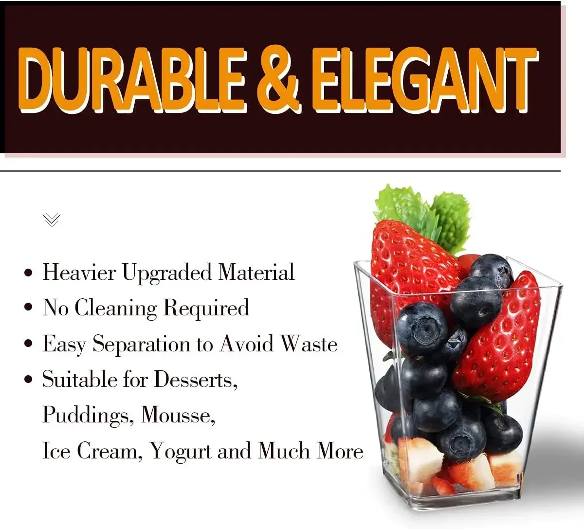 Description Picture 5 of itemDisposable plastic mousse cups clear ladder square pudding jelly cups rigid dessert stand wood bran yoghurt airline cups 10/20pc