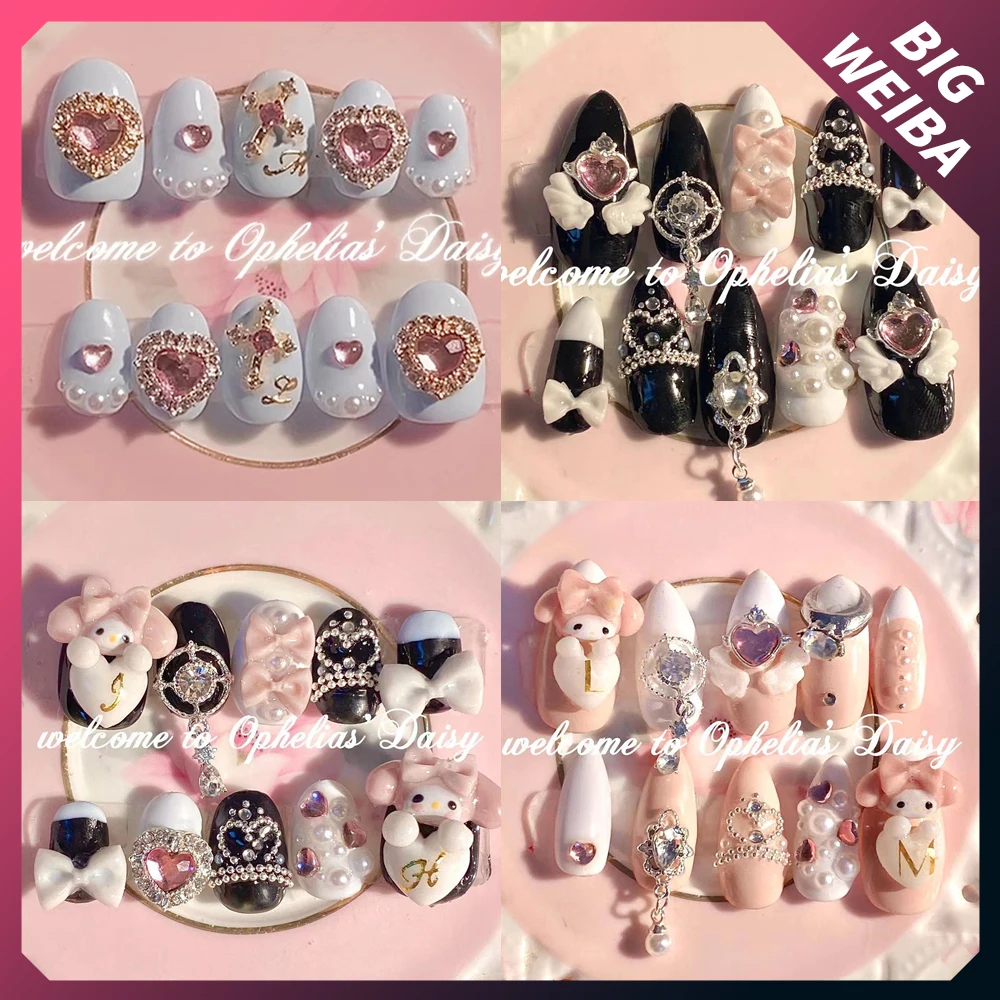 

Cartoon Almond Jewel Diamond Mymelody Full Nails Stickers Handmade High-End Diy Cute 3D Press On Nails Girls Gift Accessories