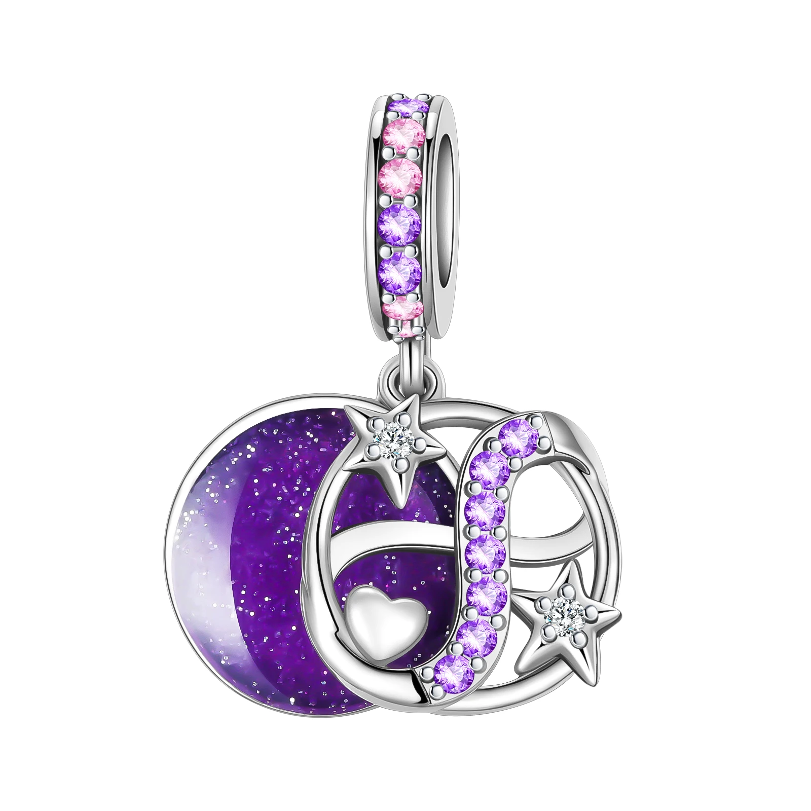 

925 sterling silver purple circular cross Fit Original Pandora charm bead Charm Bracelet Necklace Trinket Diy Women Jewelry