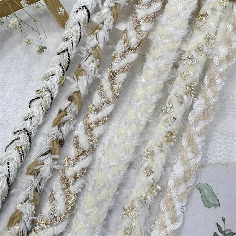 New Apricot Sequin Ribbon Woven Tweed Lace Neckband Bag Decorative