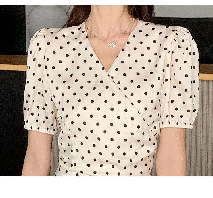 New Summer Two-piece Skirt Set Women Elegant Polka Dot V-neck Cropped Top Bodycon Short Skirt Y2K Sexy Korean Fashion Outfits