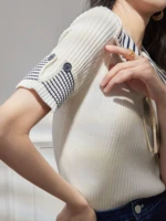 White Short Sleeve Tee Clothing Knit T-shirt Woman Black Polo Neck Shirts for Women Tops V New Y2k Fashion Cotton Aesthetic Cute - Image 4