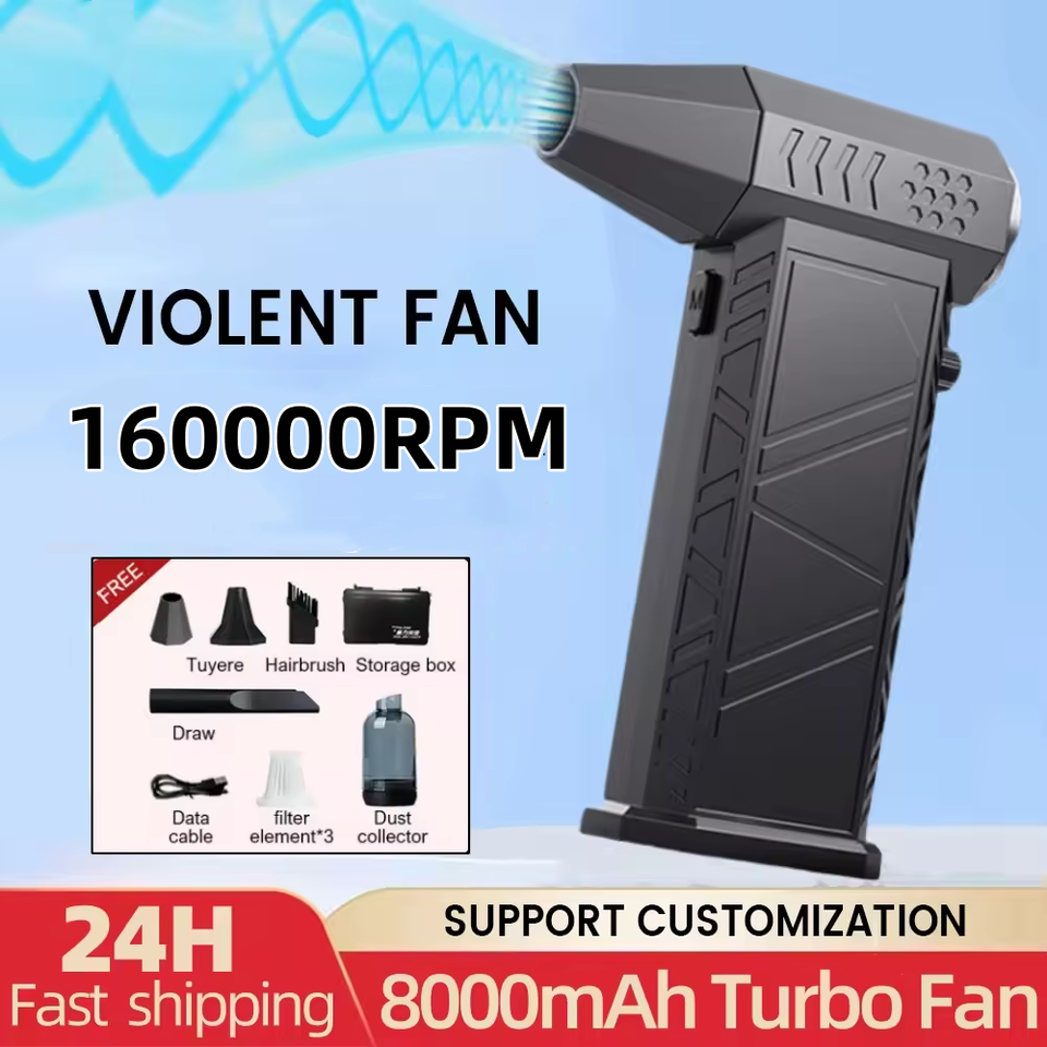 160000 RPM 8000mAh Pocket Dust Blower Mini Turbo Jet Fan Rechargeable 58m/s Turbo Violent Fan Powerful Blower for Cleaning