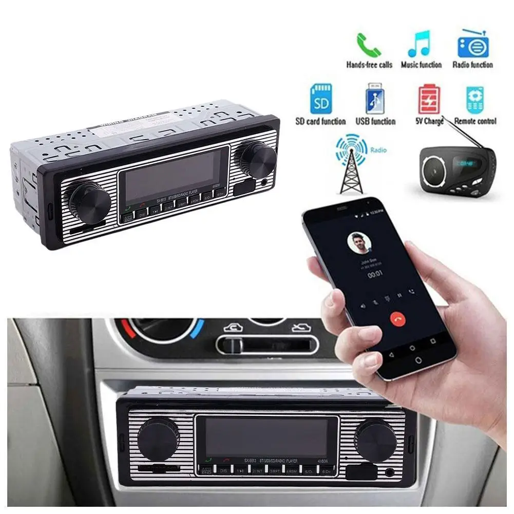 Bluetooth Autoradio Vintage Dual Manopola Lettore Mp3 Fm Classic Car Aux Retro Tuner Ricevitore Audio Stereo Usb Altoparlante Accessori