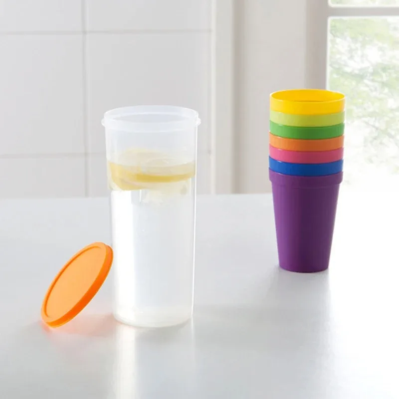 Cups Set 7pcs Rainbow Plastic Reusable Water Mug Picnic Travel Trendy Funny Portable Rainbow Suit Cup Party Kids Drink Cup