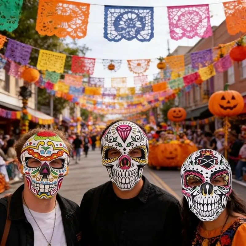 Spooky Day of the Dead Sugar Skull Mask – Festive Cosplay Party Accessory for Halloween Celebrations