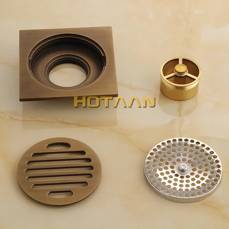 Antique Brass Carved Flower Art Bathroom Accessory Floor Drain Waste Grate 100mm*100mm floor drain