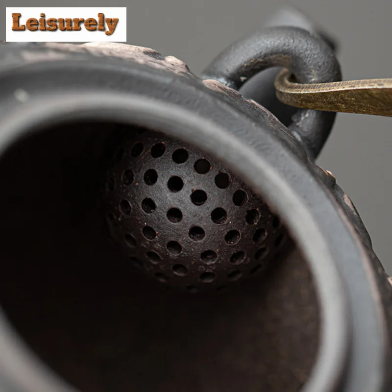 200ML Wabi Sabi Style Ancient Lotus Lifting Handle Teapot Retro Tea Infuser Pot Tea Brewing Kettle With Strainer Tea Services