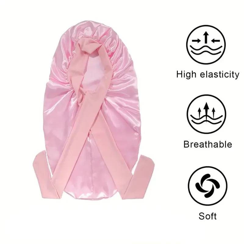 Bowknot Braid Bonnet Unscented Satin Sleep Cap Elastic Band Long Tie for Women Breathable Night Hair Bonnet hair bonnet satin bonnet satin nightcap sleeping cap