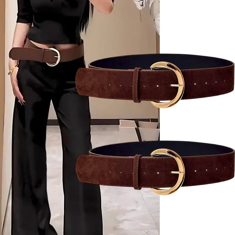 Wide Suede Leather Belt Women Chamois Leather Luxury Design