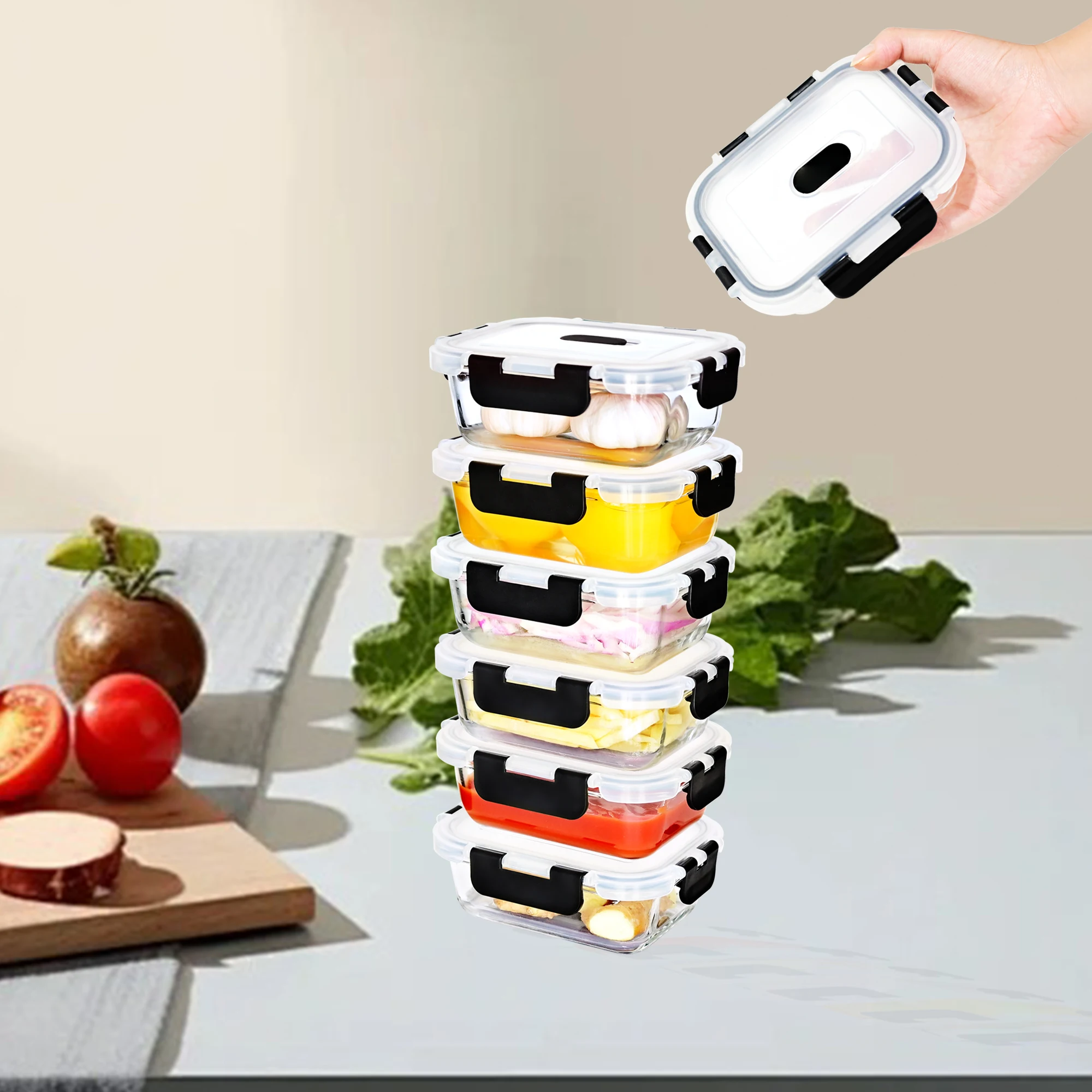 FSHB glazen voedselopslagcontainers met deksels Maaltijdvoorbereidingscontainers Luchtdichte glazen dozen BPA-vrij en lekvrij