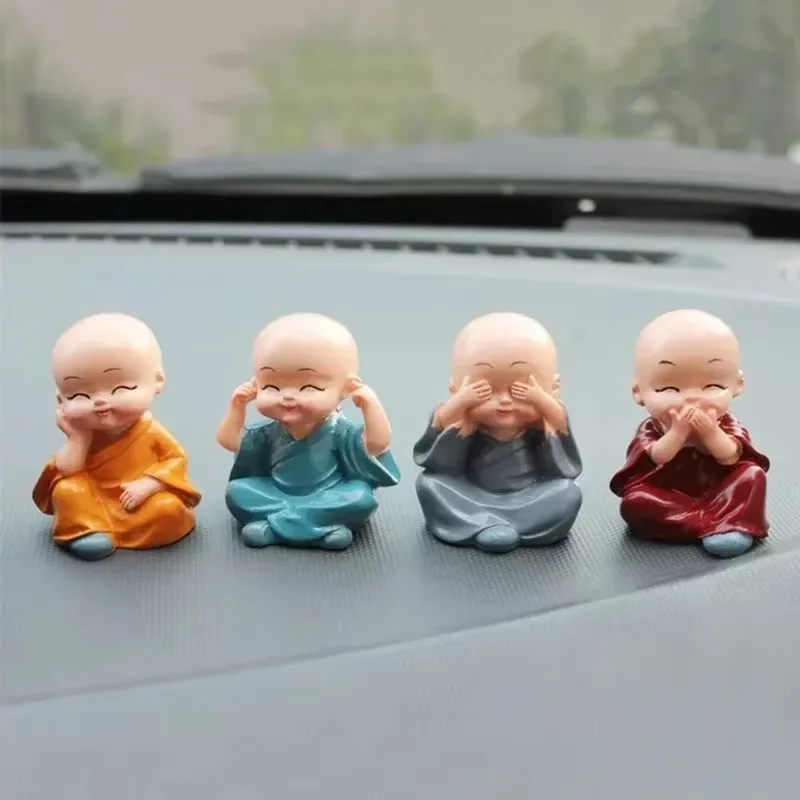 Cute Little Monk Sculpture Resin Crafts Monk Buddha Statue Creative Buddha Statue Table and Cart Decoration 4 Pieces/set
