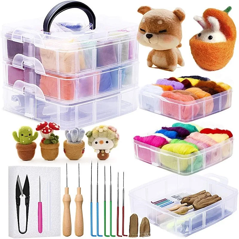 BUDDUR Multicolor Wool Felting Kit With Felting Needles And Finger-cot For Doll Making DIY Non-finished Material Package needle felting kit wool felting kit needle felting painting kit