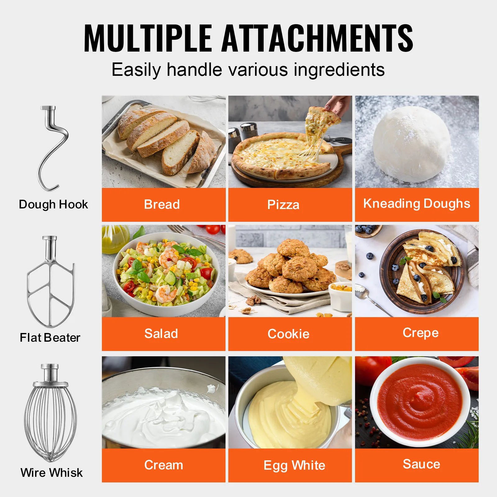 Commercial Food Mixer with Adjustable Speeds and Stainless Steel Bowl