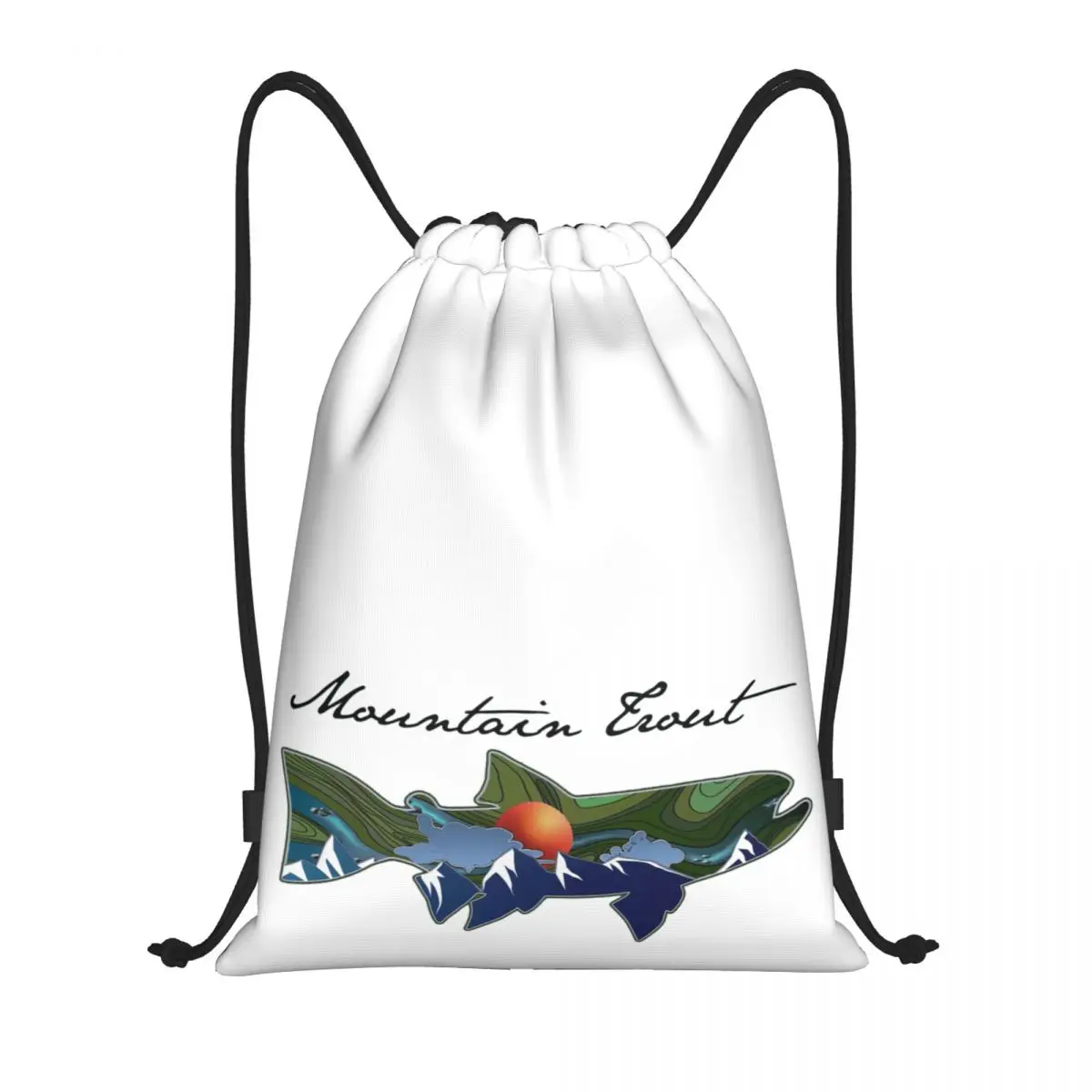 

Fish And Mountain Trout Fishin Relax 12 Creative Drawstring Bags Gym Bag Field pack Secure Backpack Humor Graphic