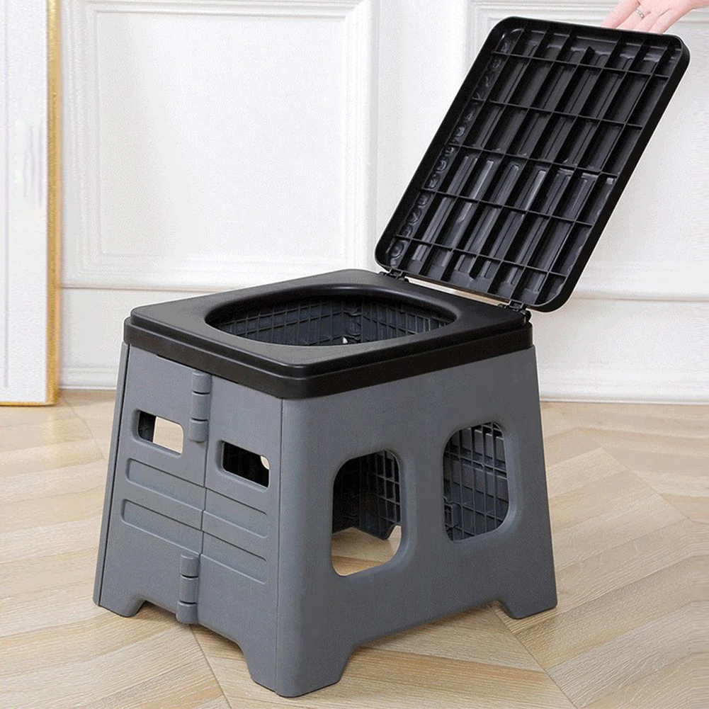 Portable Folding Toilet with Lid Foldable Outdoor Camp Toilet Multifunctional Folding Truck for Emergencies