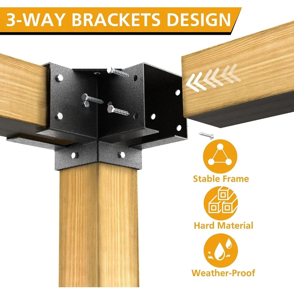 Powder Coated Steel Pergola Kit Corner Brackets 4x4 Posts Retro Black Silver Finish Easy Assembly Concrete Slab Anchor Base