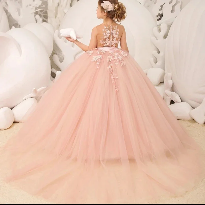 pink-flower-girl-dress-applique-tulle-puffy-sleeveless-floor-length-elegant-kids-princess-birthday-party-first-communion-gowns