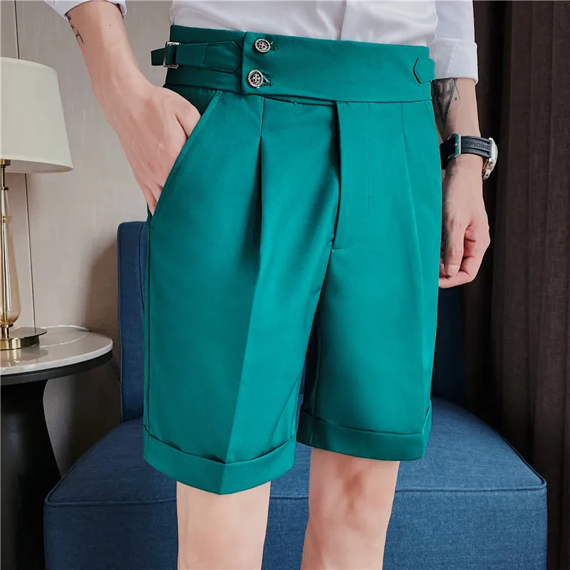 2023 Korean Fashion Shorts Men Streetwear Pleated Shorts Knee Length