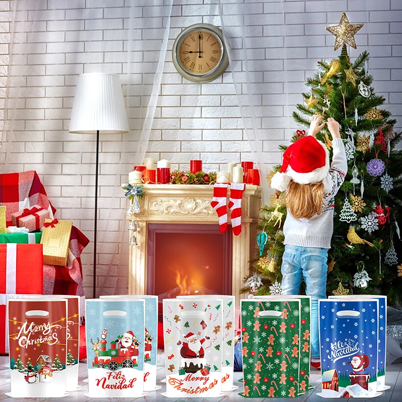 10/30pcs Christmas Gift Bag Cartoon Plastic Candy Cookie Packaging Navidad Decoration for Family Kid New Year Gift gift bags christmas gift bags christmas candy packaging