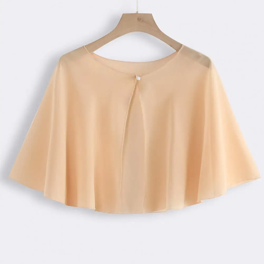 Women Shawl Solid Color Front Buttons Closure Chiffon Shawl Loose Type Perspective Anti-UV Women Cape Clothing Accessories women shawl