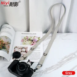 Premium Leather Camera Shoulder Strap - Universal Fit for SLR, DSLR, and Mirrorless Cameras (Grey)