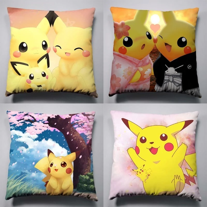 

Japanese Anime Pikachu Anime Character Decoration Polyester Pillowcase 45x45cm Home Bedroom Office Hotel Decorative Pillowcase .