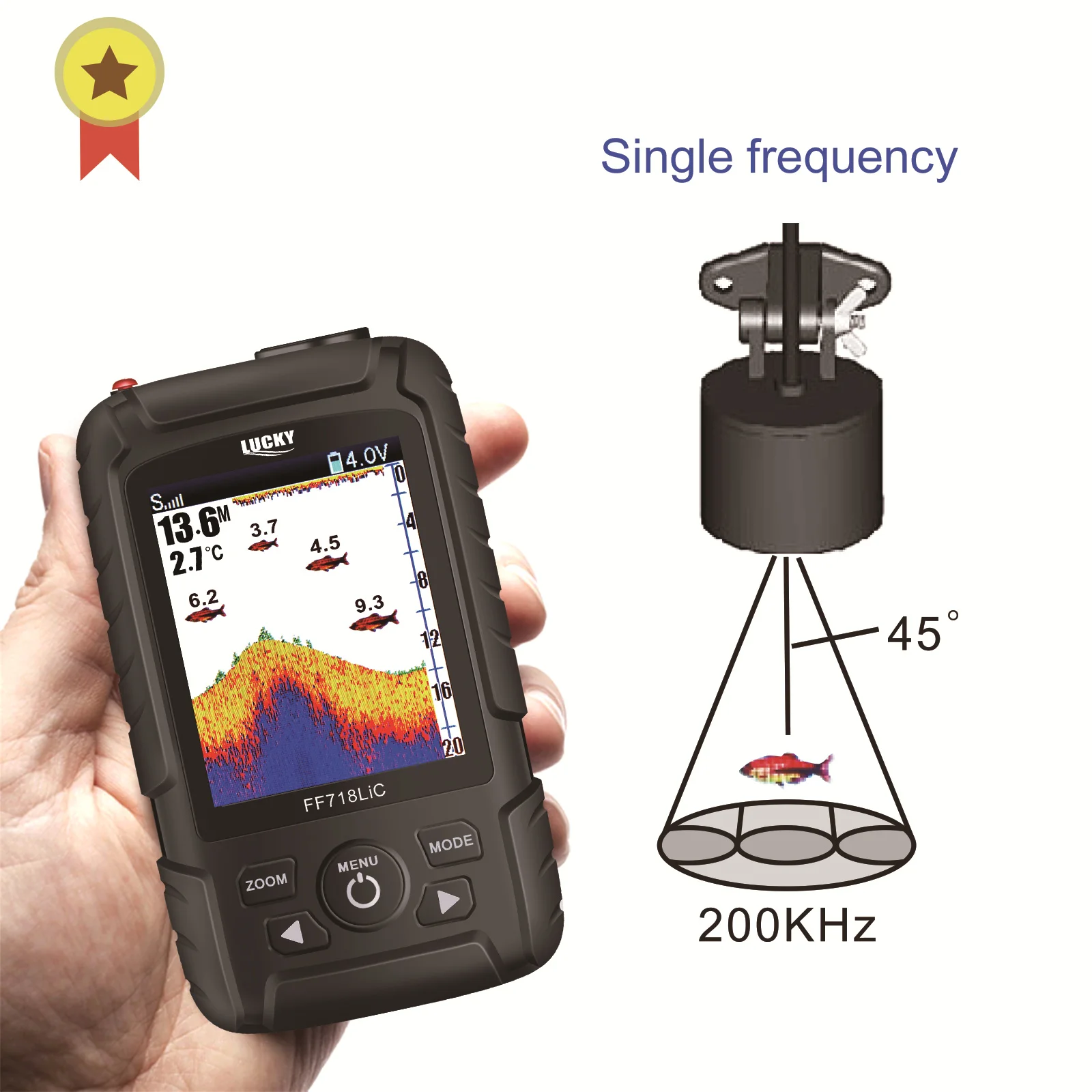 Portable Fish Finder Dual Sonar Frequency 2.8 "Color LCD 200KHz 83KHz 328ft Detection Russian menu