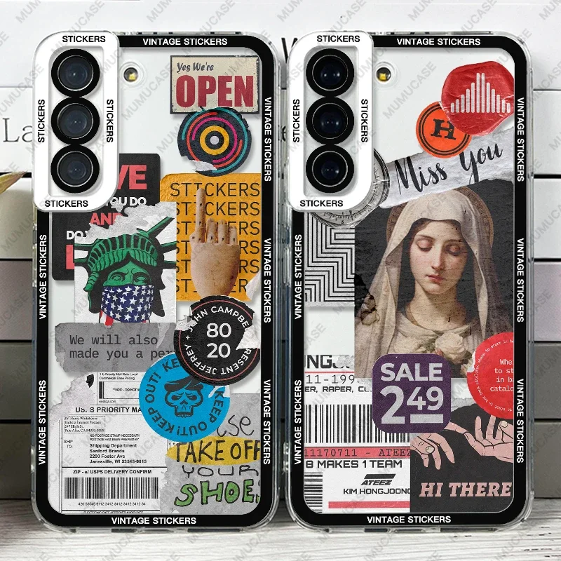 Custodia Per Samsung Galaxy S20 S21 Fe S22 Plus S23 Ultra A22 A54 5G Cover Morbida Vecchi Adesivi Vintage