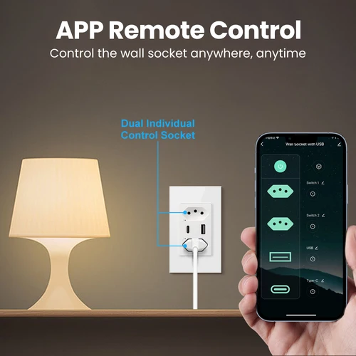 AVATTO-Tuya 와이파이 벽 소켓 타입 C USB 포트 개별 제어, 브라질 스마트 콘센트 플러그, 구글 홈/알렉사 작동 2