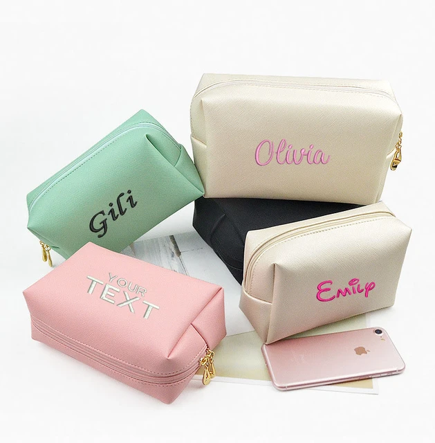 Name Initial Clear See-through PU Leather Makeup Bag Custom 