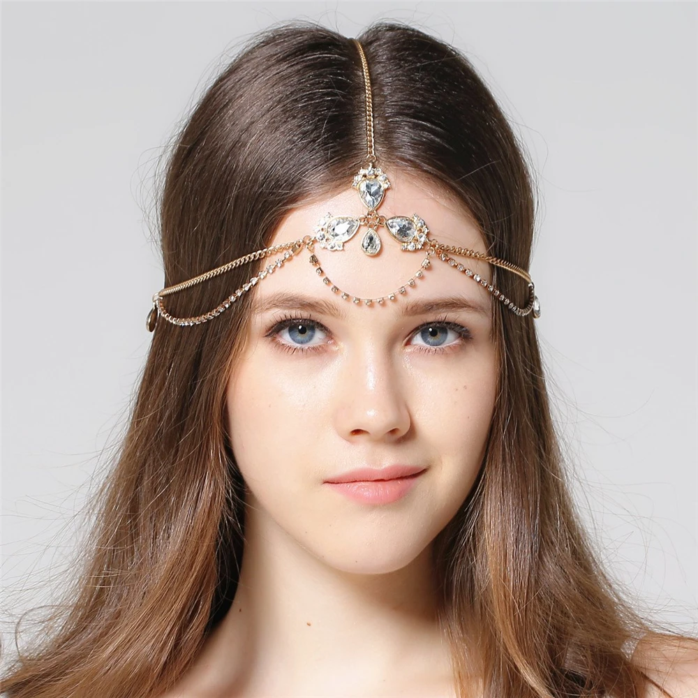 Crystal Forehead Headband Wedding Bridal Hair Chain Headpiece For Women