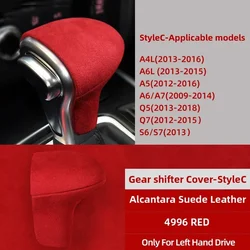 Luxury Alcantara Gear Shift Knob Trim Cover - Premium Car Interior Accessory (Style C Red LHD)