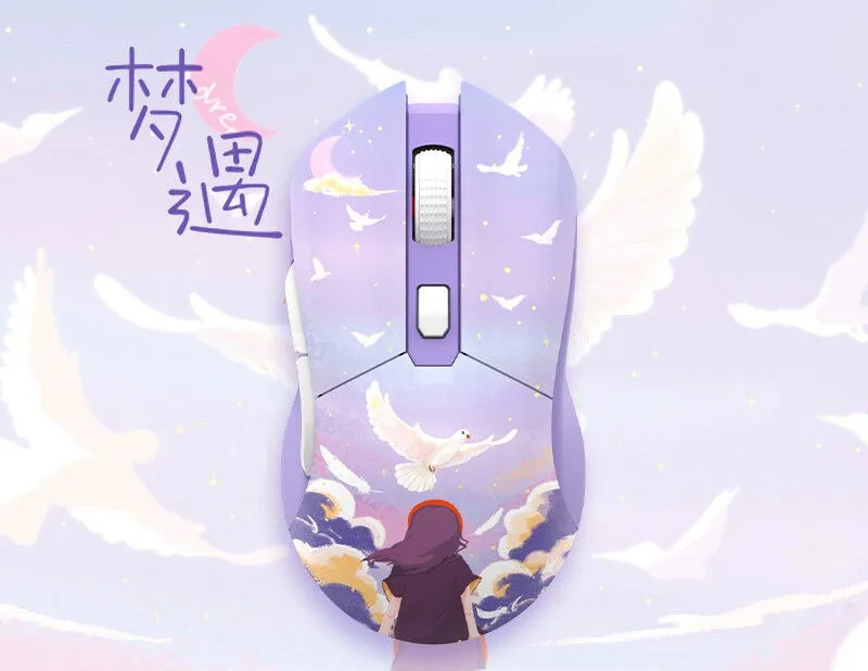 Mouse sem Fio Dream Encounter com Base de Carregamento para Menina Mouse Jogo com Luz Rgb Mouse Leve para Jogos 2.4g Em901 Roxo Novo - Imagem 3