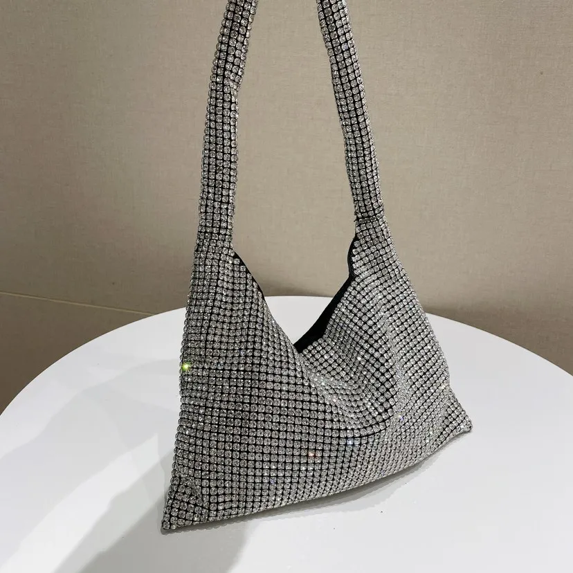 

Luxury Designer Crystal Shiny Rhinestone Diamond Shoulder Bag Women Handbag Evening Bag Wedding Party Clutch Purse Underarm Bag