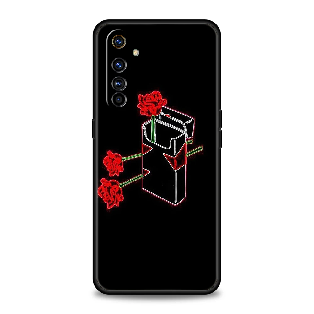 Elegant Black Flower Shockproof Silicone Phone Case - Stylish Protective Cover