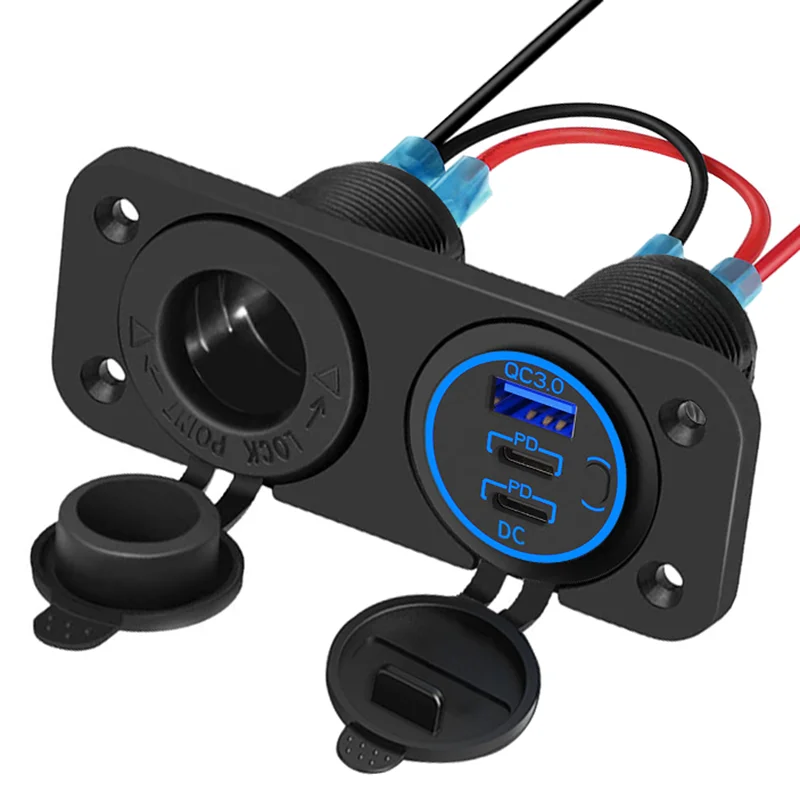 12V USB-Buchse Panel Quick Charge 3.0 20W Dual PD USB C Steckdose Zigarettenanzünder-Adapter für Auto Boot RV Motorrad – Detail 1