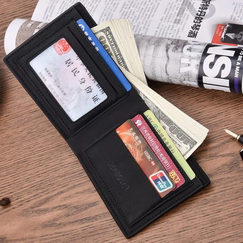 New Men PU Leather Purse Black Frosted Material Youth Credit Card Holder Coin Purse 2023 Men Purse 5