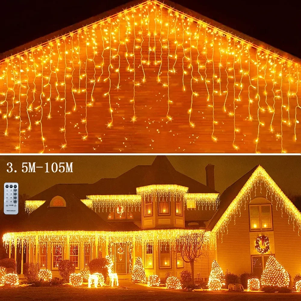 thumbnail image 2 of Decoraciones navideñas para el hogar, cortina LED para exteriores, guirnalda de luces de carámbanos, guirnalda de calle para la casa, decoración de Año Nuevo de 3 a 35 m, 2 of 5