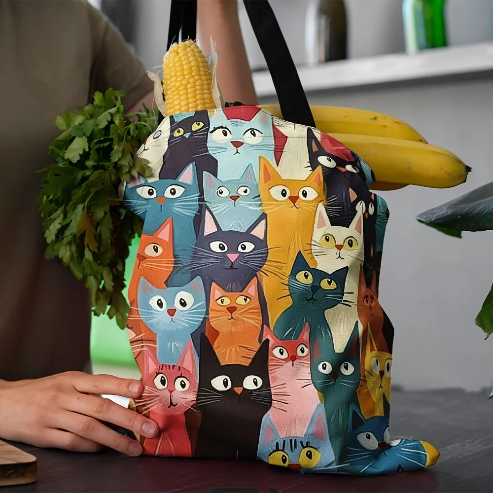 Vibrant Cat Pattern Tote Bag – Reusable & Stylish Shoulder Handbag