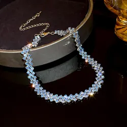Elegant Rhinestone Choker Necklace for Women - Personalized Crystal Jewelry for Weddings and Parties (Blue)