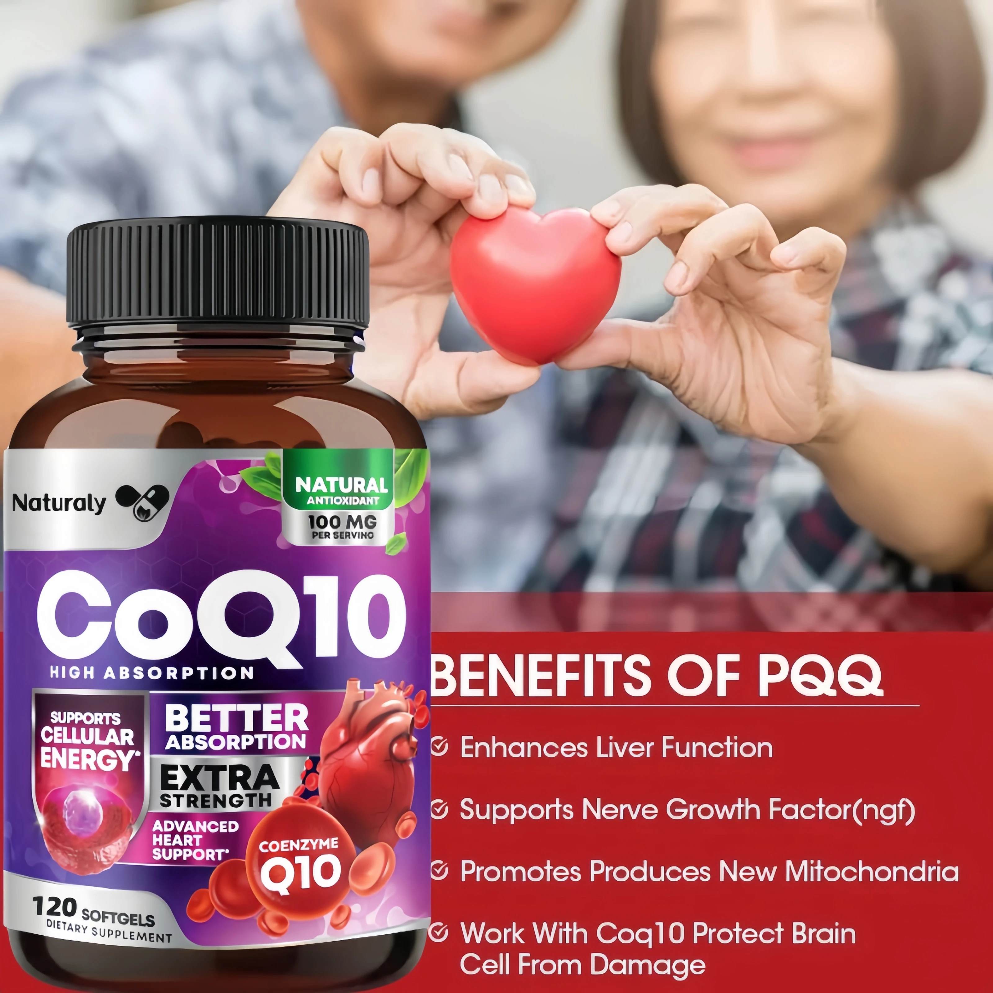 Organic CoQ10 Supplement 300 Mg Promotes Cardiovascular Heart Health Antioxidant Provides Energy Overall Health