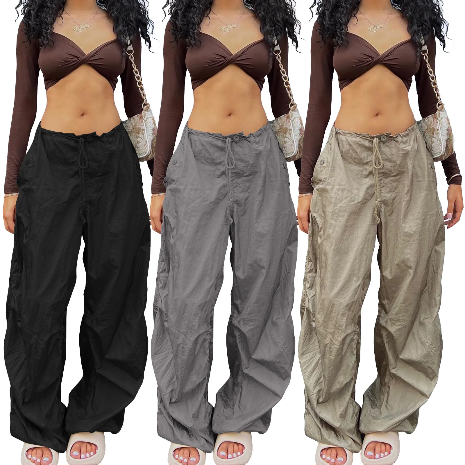 

Baggy Pockets High Waist Cargo Pant Trousers Y2K Streetwear Fashion 2023 Women Summer Clothes Ladies Wide Leg Parachute Pants