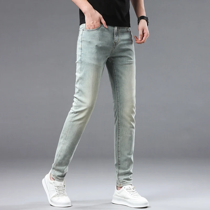 2024 new retro blue high luxury fashion business European goods leisure hundred hundred Slim small straight men's jeans