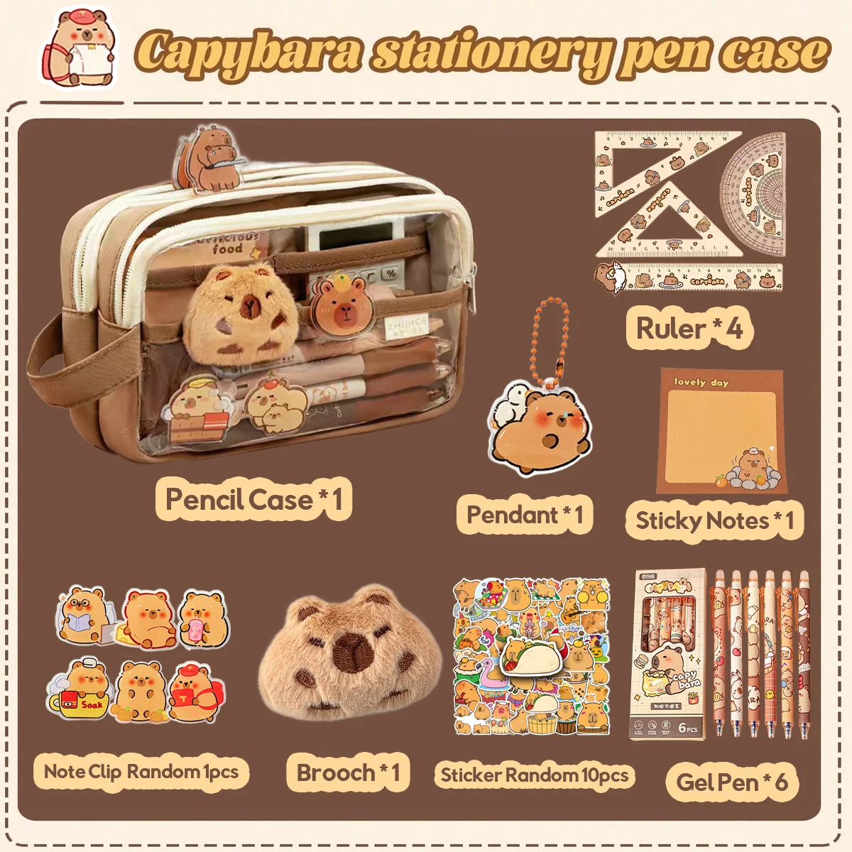 حقيبة أقلام رصاص شفافة ذات سعة كبيرة من Kawaii مع مقبض حقيبة أدوات مكتبية مدرسية محمولة للأطفال حقيبة أقلام رصاص للعودة إلى المدرسة