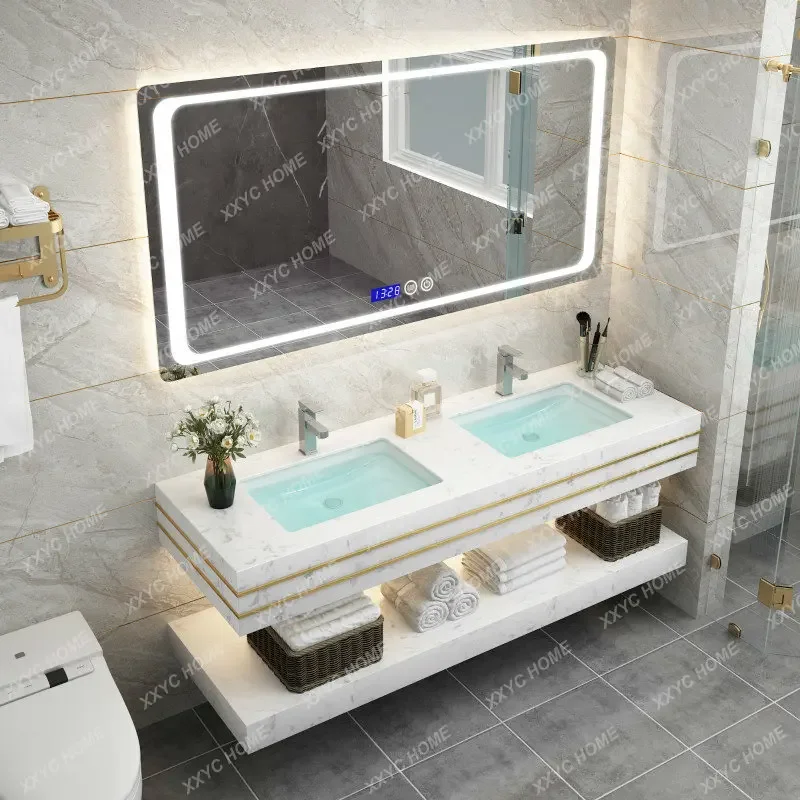 Light Luxury Wall Cupboard Marble Washbasin Cabinet Combination Stone Plate Washstand