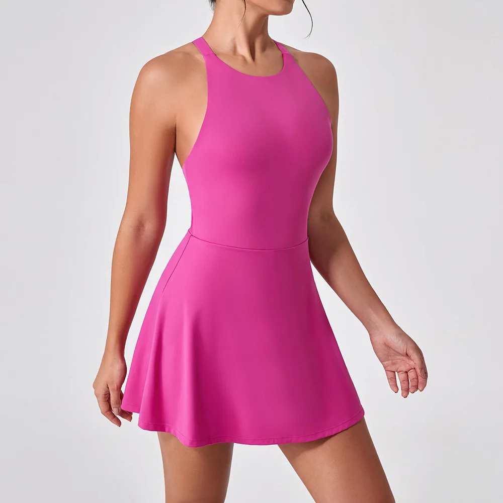 Tennis Dress Women Quick Drying Sleeveless Golf Sport Skirts Set Beautiful Back Slimming Fitness One-piece Yoga Suit