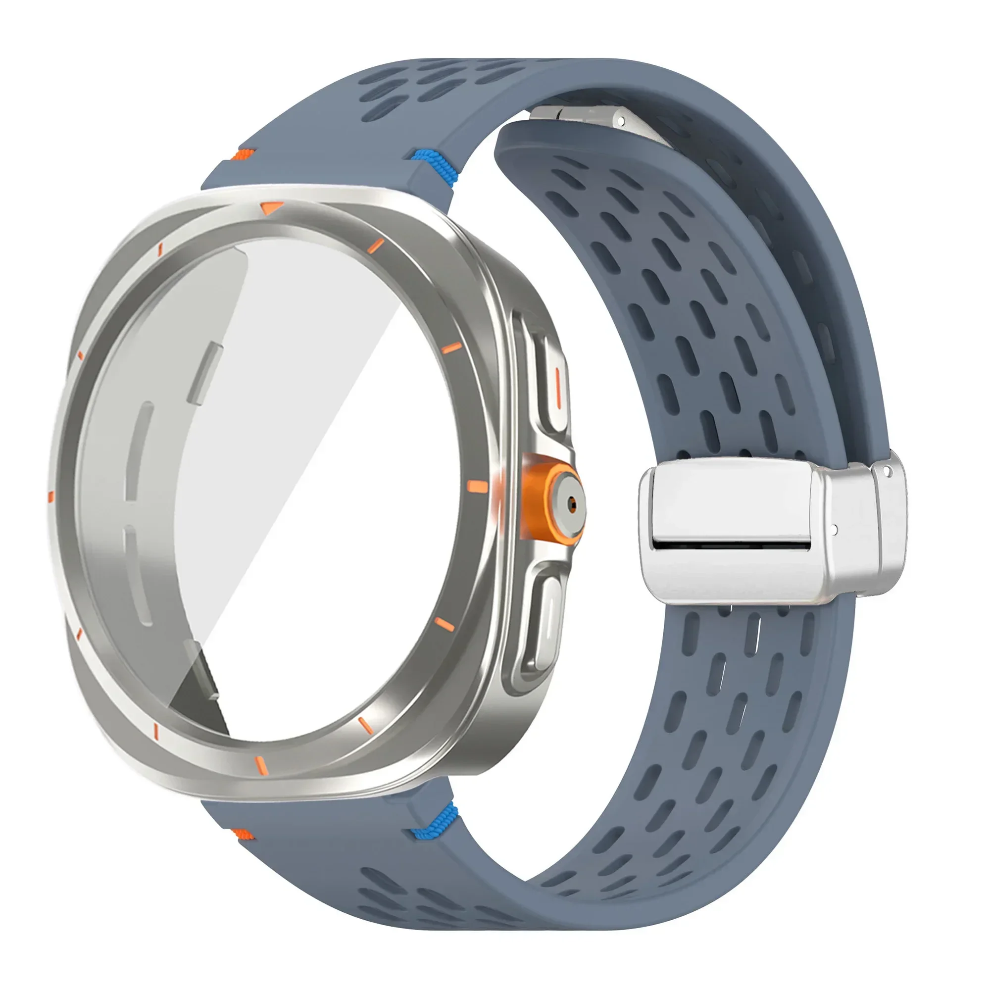 Silicone Magnetic Buckle Band with Tempered Glass Screen Protector and Case Strap