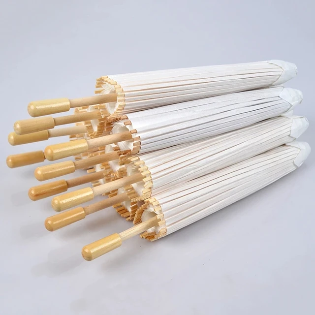 30Db/Tétel Kínai Kézműves Papír Esernyő Esküvői Fényképhez Tartozékok Dekoráció Fehér Hosszú Fogantyúnyakú Parasol